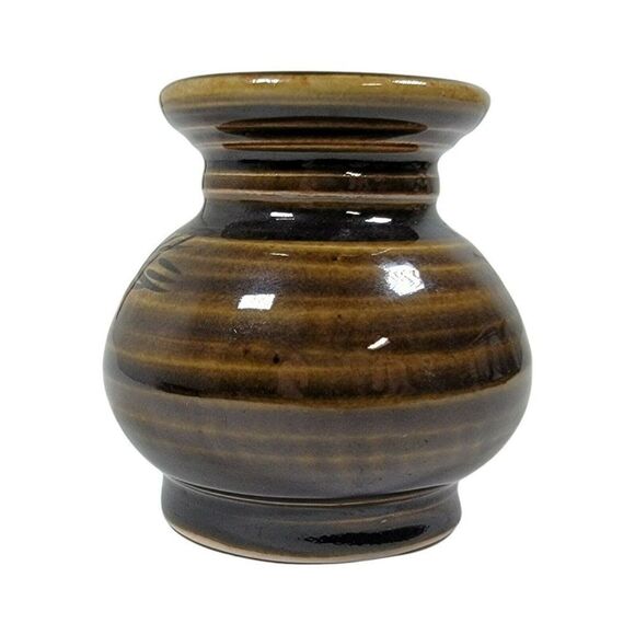 Vintage 3.5 Louis Mideke Brown Studio Pottery Bud Vase Leaf Tree High Gloss MCM - Picture 8 of 8